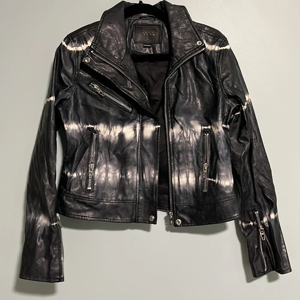 BLANKNYC black tie-dye faux leather moto jacket